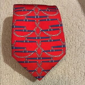 Hermes Red and Blue Patterned Men's Silk Tie👝